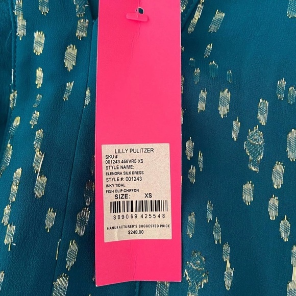 Lilly Pulitzer Elenora Silk Dress Inky Tidal Fish Clip Chiffon NWT - Picture 4 of 6